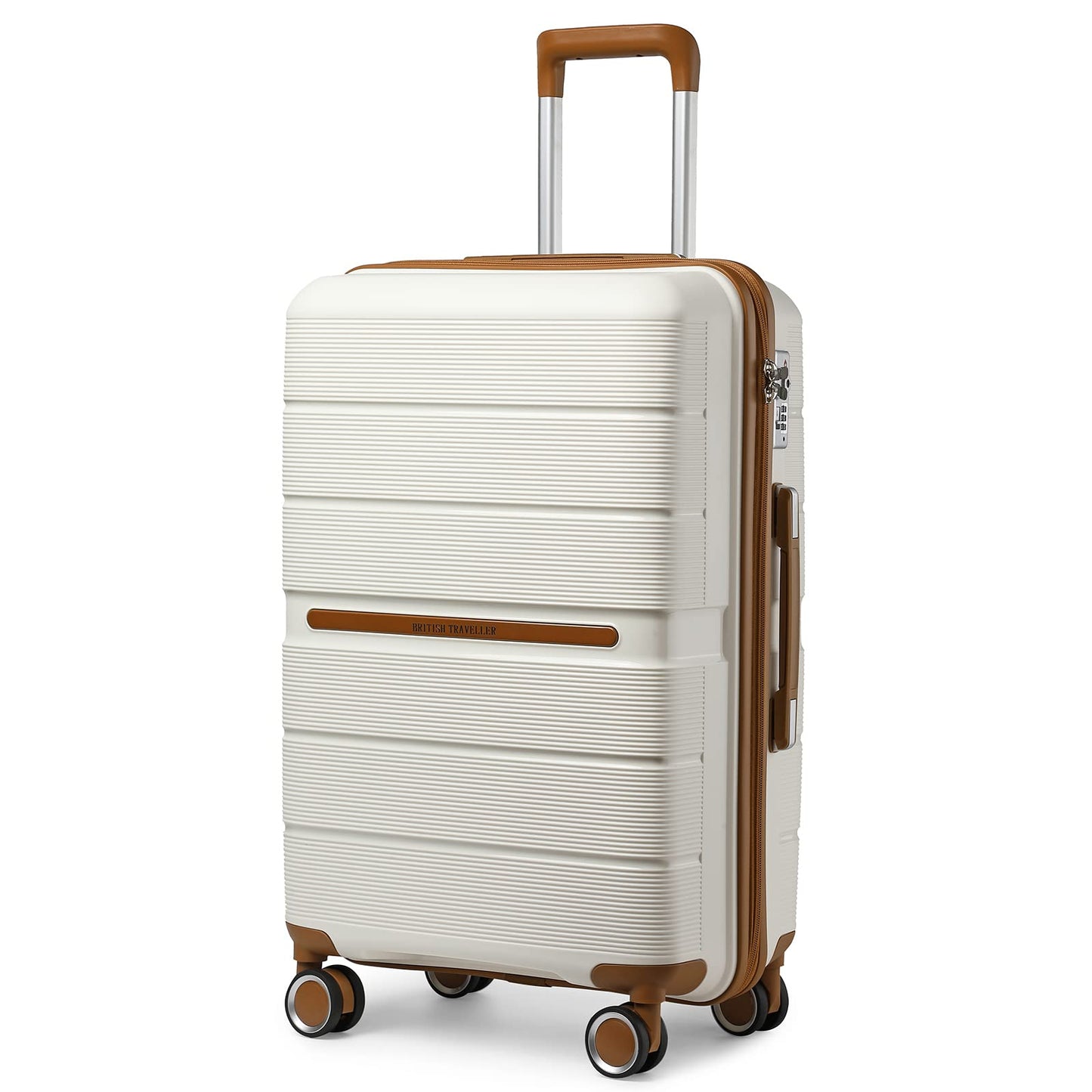 British Traveller Mittelgroßer Koffer 66 cm, Hartschale Beige mit TSA